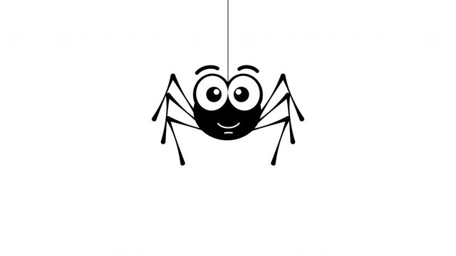 Smiling small spider. The animation spider goes down on a web and creeps away back alpha channel. Halloween