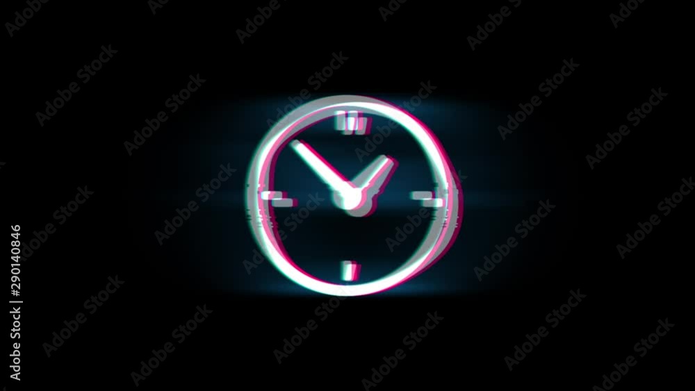 Poster clock watch symbol on glitch led screen retro vintage display animation 4k animation seamless loop a