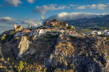 Fototapeta na wymiar Aerial shot of Guadalest Village and Castel Alicante Province of Spain Costa Blanca at sunset