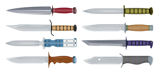 Types of Military Knives. Fighting Knife. Blade Types. American Tanto. Steel Arms. Vector graphics to design.