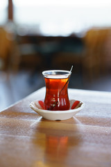 Turkish Tea on classic glass, it is a tradition serve after food any Turkish restaurant in Turkey 