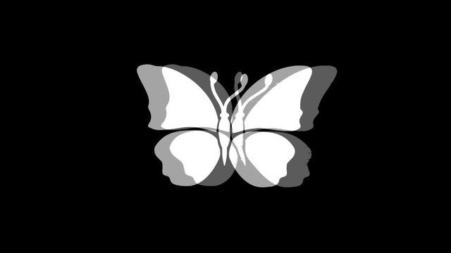 Butterfly And Bee Icon Old Vintage Twitched Bad Signal Screen Effect 4K Animation. Twitch, Noise, Glitch Loop with Alpha Channel.