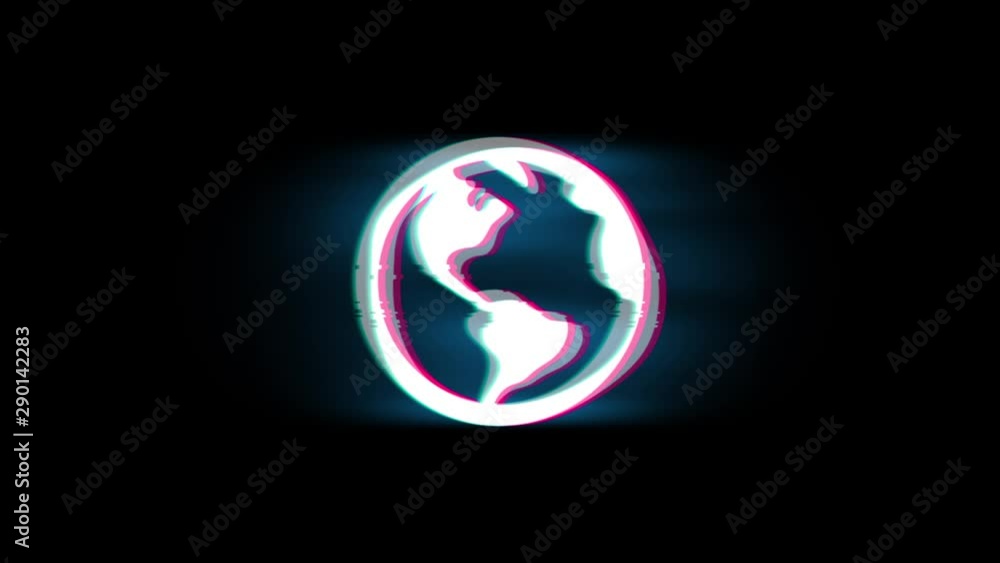 Poster globe, online, world, map earth symbol on glitch led screen retro vintage display animation 4k anima