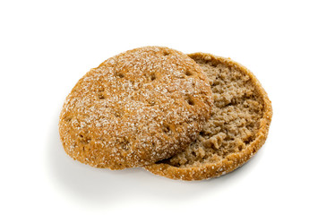 Two Round Buns of Rye and Wheat Flour with Sesame Seeds Top View