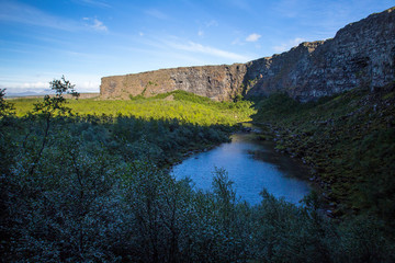 Fototapeta na wymiar view of Jokulsargljufur park and a small lake, Iceland