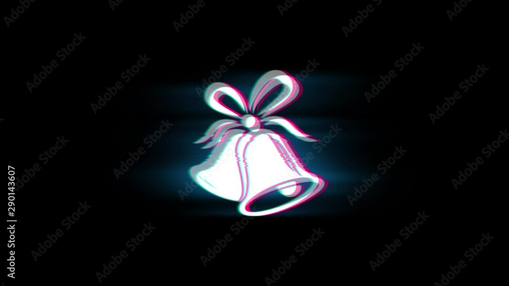 Poster christmas ribbon bow bells symbol on glitch led screen retro vintage display animation 4k animation 