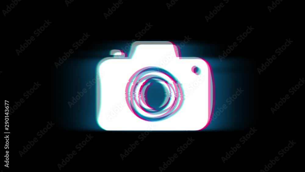 Poster camera photography symbol on glitch led screen retro vintage display animation 4k animation seamless