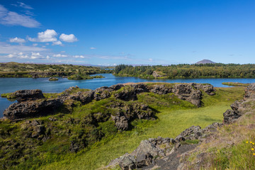 Fototapeta na wymiar The beautiful lake of Myvatn and its green surroundings, Iceland