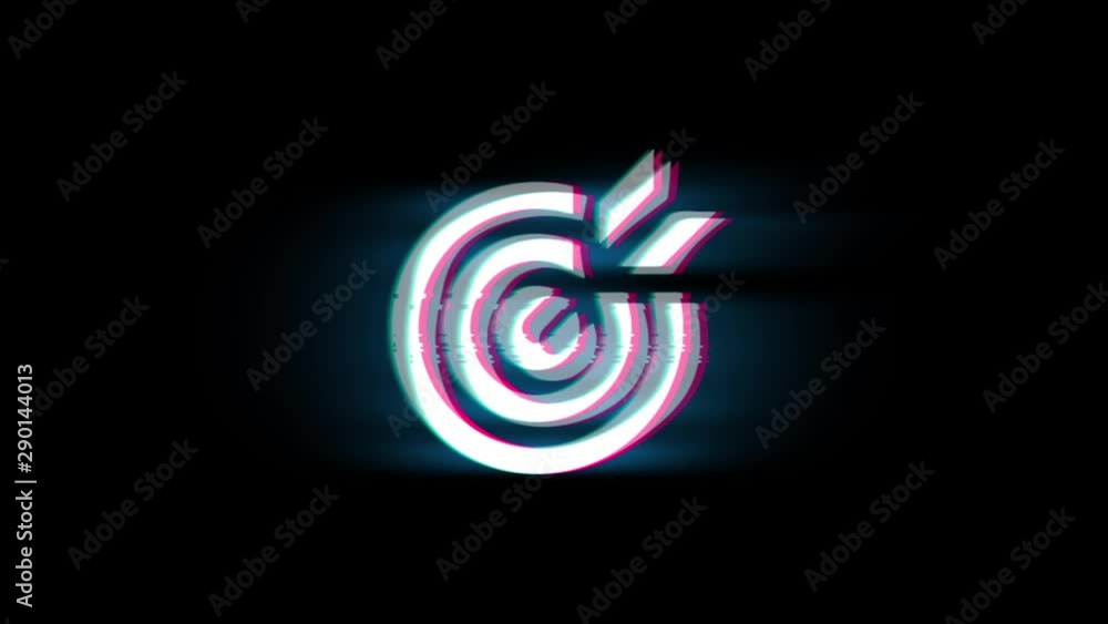 Poster target emblem pictogram symbol on glitch led screen retro vintage display animation 4k animation sea