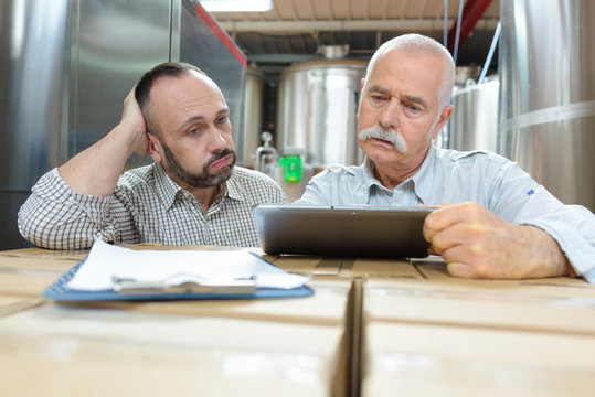 brewery businessmen working on tablet