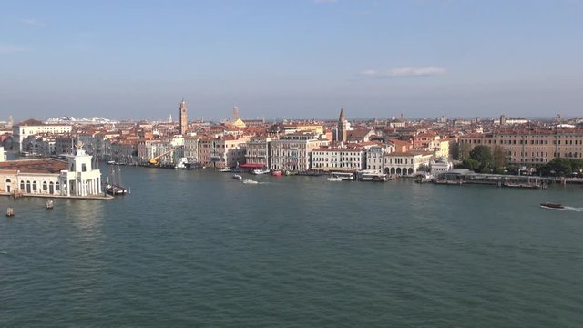 Venice, Italy: waterfront with Grand Canal, Punta della Dogana and Basilica di Santa Maria della Salute (view from a cruise  liner on the Giudecca Canal)