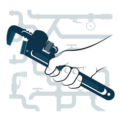 Wrench in hand for repair plumbing and water pipes