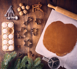 Christmas background. Christmas preparation, kitchen table