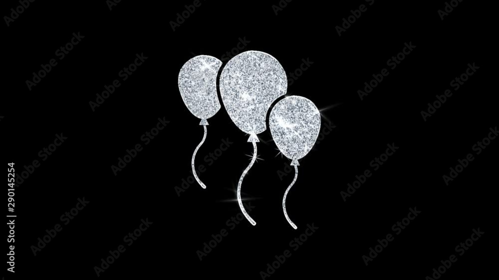 Poster balloons icon sparkling shining white blinking particles diamond glitter loop light 4k animation alp
