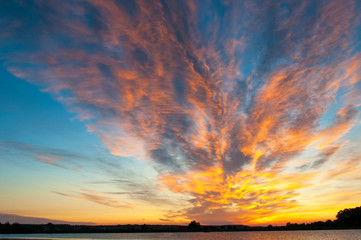 beautiful sunrise on the autumn lake