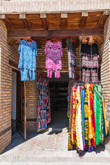 Traditional fashion market in the old city of khiva, uzbekistan