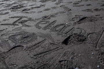 Vík, Iceland »; August 2017: Memory of the trip to Iceland in 2017 written on the beaches of Vík...