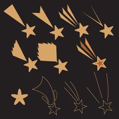 Beautiful stars on a dark background. Falling gold stars vector set Icons of meteorites and comets - vector. Meteorites and comets collection.