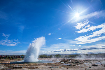 Geysir Strokkur in full eruption, photo burst 01. Iceland