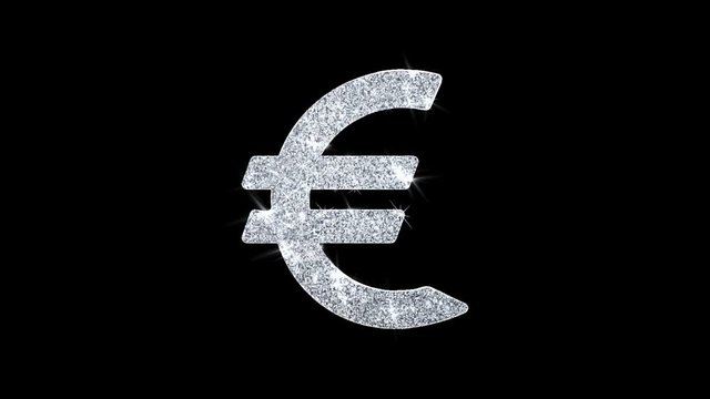 URO European Currency Icon Sparkling Shining White Blinking Particles Diamond Glitter Loop Light 4K Animation Alpha Channel.