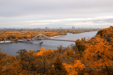 Naklejka na ściany i meble Autumn landscapes in the city, orange trees, October colorful, Kiev, Ukraine