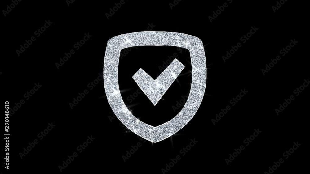 Poster security shield icon sparkling shining white blinking particles diamond glitter loop light 4k animat