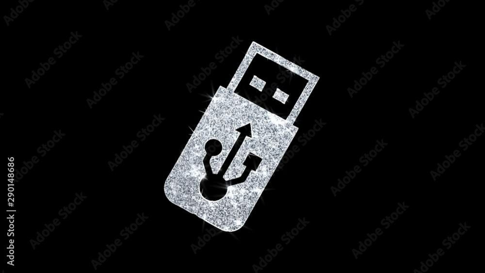 Poster usb flash drive icon sparkling shining white blinking particles diamond glitter loop light 4k animat