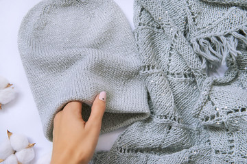 hand-knitted hat and lace snood