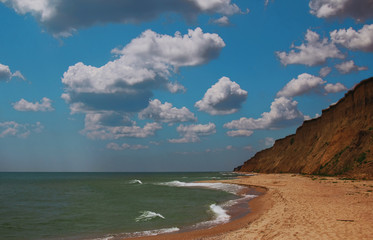 Fantastic view of the azure sea as symbol of recreation and holiday. Selective focus.