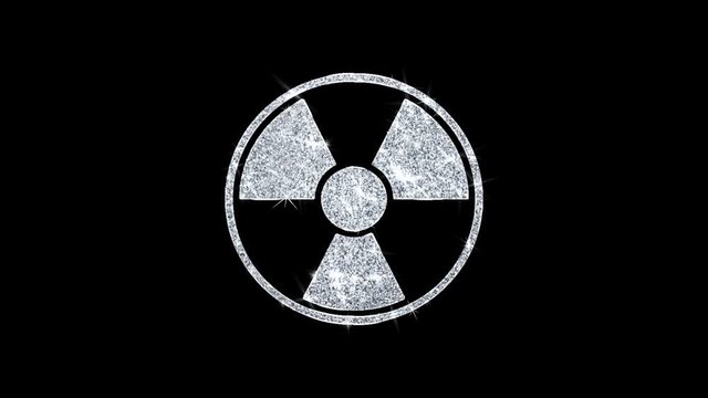 Radiation Nuclear Caution Icon Sparkling Shining White Blinking Particles Diamond Glitter Loop Light 4K Animation Alpha Channel.