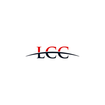 Initial letter LCC, overlapping movement swoosh horizon logo design inspiration in red and dark blue color vector