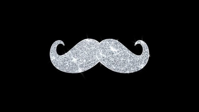 Mustache Icon Sparkling Shining White Blinking Particles Diamond Glitter Loop Light 4K Animation Alpha Channel.