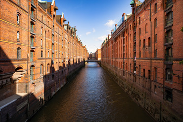Fototapeta na wymiar View of the Speicherstadt, also called as Hafen City, in Hamburg, Germany.