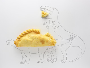 Conceptual t-rex attacking a stegosaurus