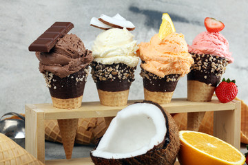 Ice cream. Set of ice cream scoops of different colors and flavours