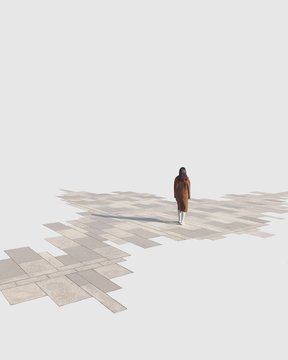 Woman standing on an abstract path, South Korea
