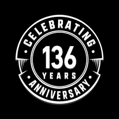 Celebrating 136th years anniversary logo design. One hundred and thirty-six years logotype. Vector and illustration.