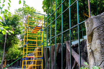Yellow metallic scaffold on a construction site
