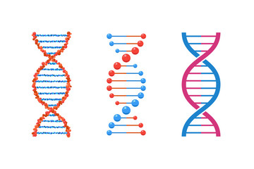DNA spiral collection isolated. Vector deoxyribonucleic acid set. Modern simple microbiological genetic elements on white background
