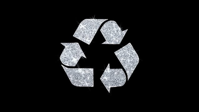 Triangular Arrows Recycle Icon Sparkling Shining White Blinking Particles Diamond Glitter Loop Light 4K Animation Alpha Channel.