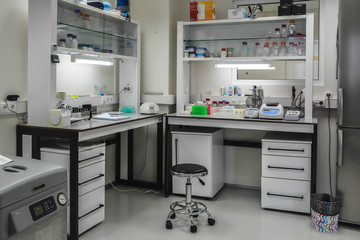 The interior of a modern biological laboratory.