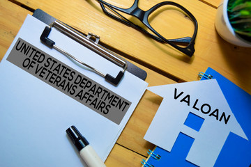 United States Department of Veterans Affairs text on Document form isolated on office desk.