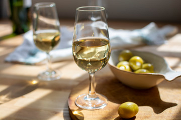 Sherry wine tasting, dry fino  jerez fortified wine made from palamino white grapes, El Puerto de...
