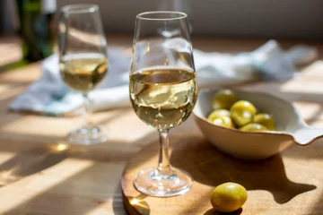 Fotobehang Sherry wine tasting, dry fino  jerez fortified wine made from palamino white grapes, El Puerto de Santa Maria, Andalusia, Spain © barmalini