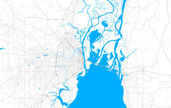 Rich detailed vector map of Mobile, Alabama, USA