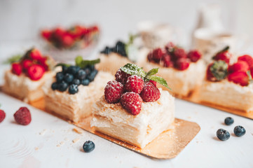 Classic Napoleon cake with tea cups.