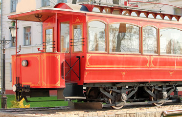 Obraz premium old red tram on a stand