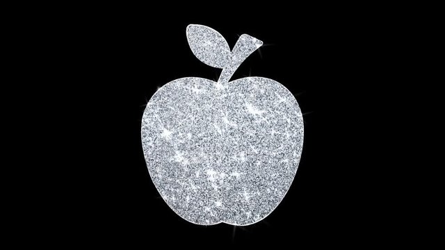 Apple Icon Sparkling Shining White Blinking Particles Diamond Glitter Loop Light 4K Animation Alpha Channel.