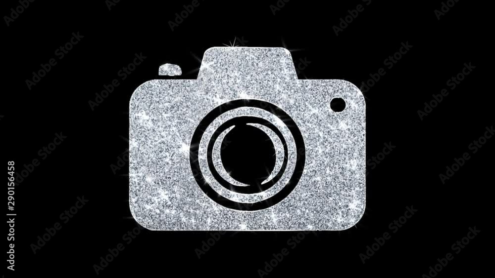 Poster camera photography icon sparkling shining white blinking particles diamond glitter loop light 4k ani