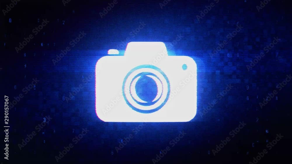 Aufkleber camera photography symbol abstract digital pixel noise glitch error video damage signal loop 4k anim